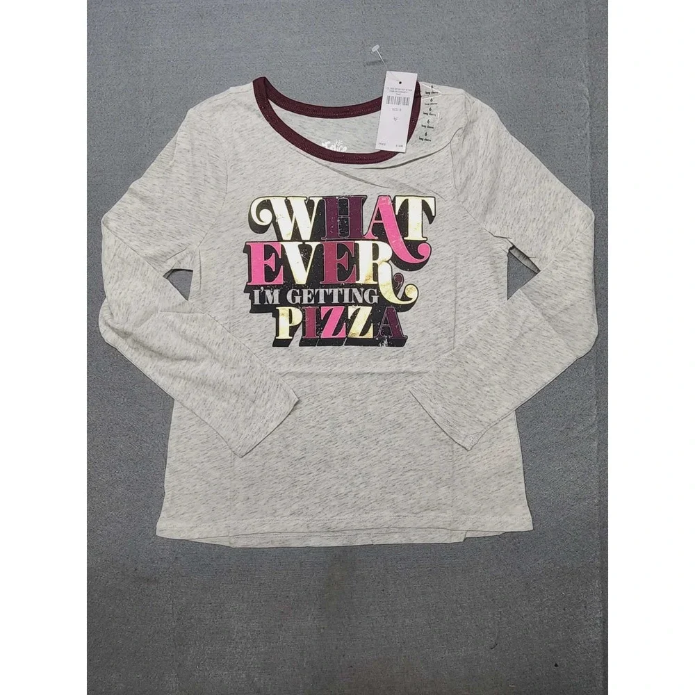 Justice Girls Size 6 Whatever I'm Getting Pizza Graphic Long Sleeve Tee NWT
